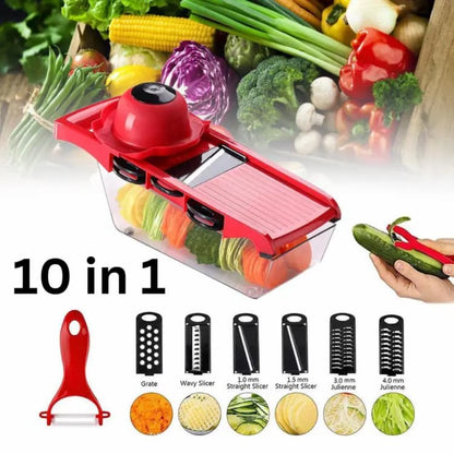 10 in 1 Mandoline Slicer Vegetable Cutter – Stainless Steel Blades, Manual Peeler, Carrot & Cheese Grater, Dicer Kitchen Tool