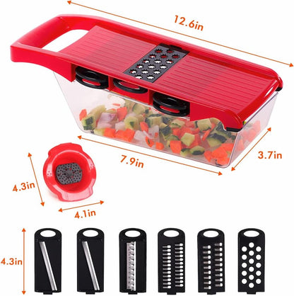 10 in 1 Mandoline Slicer Vegetable Cutter – Stainless Steel Blades, Manual Peeler, Carrot & Cheese Grater, Dicer Kitchen Tool