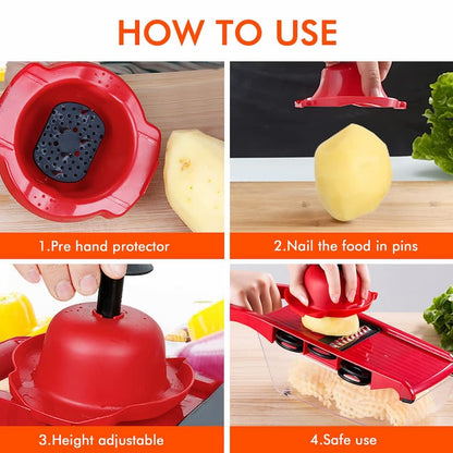 10 in 1 Mandoline Slicer Vegetable Cutter – Stainless Steel Blades, Manual Peeler, Carrot & Cheese Grater, Dicer Kitchen Tool