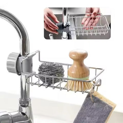 Stainless Steel Adjustable Multifunctional Kitchen Faucet Sponge Holder  Durable & Convenient Storage Solution