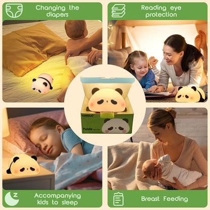 RGB Panda Lamp  Cute Rechargeable Sleeping Panda Night Light with Seven Color Changing Modes, Silicone Nursery Lamp